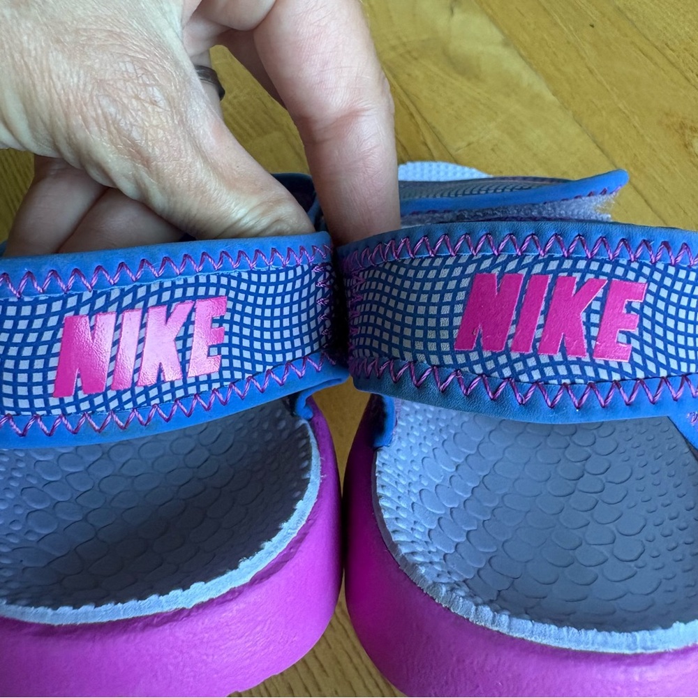 Nike Sunray Adjust 4 Sandals Shoes Hydrangeas Comet Blue Pink Youth Girls Size 3 - Picture 12 of 13
